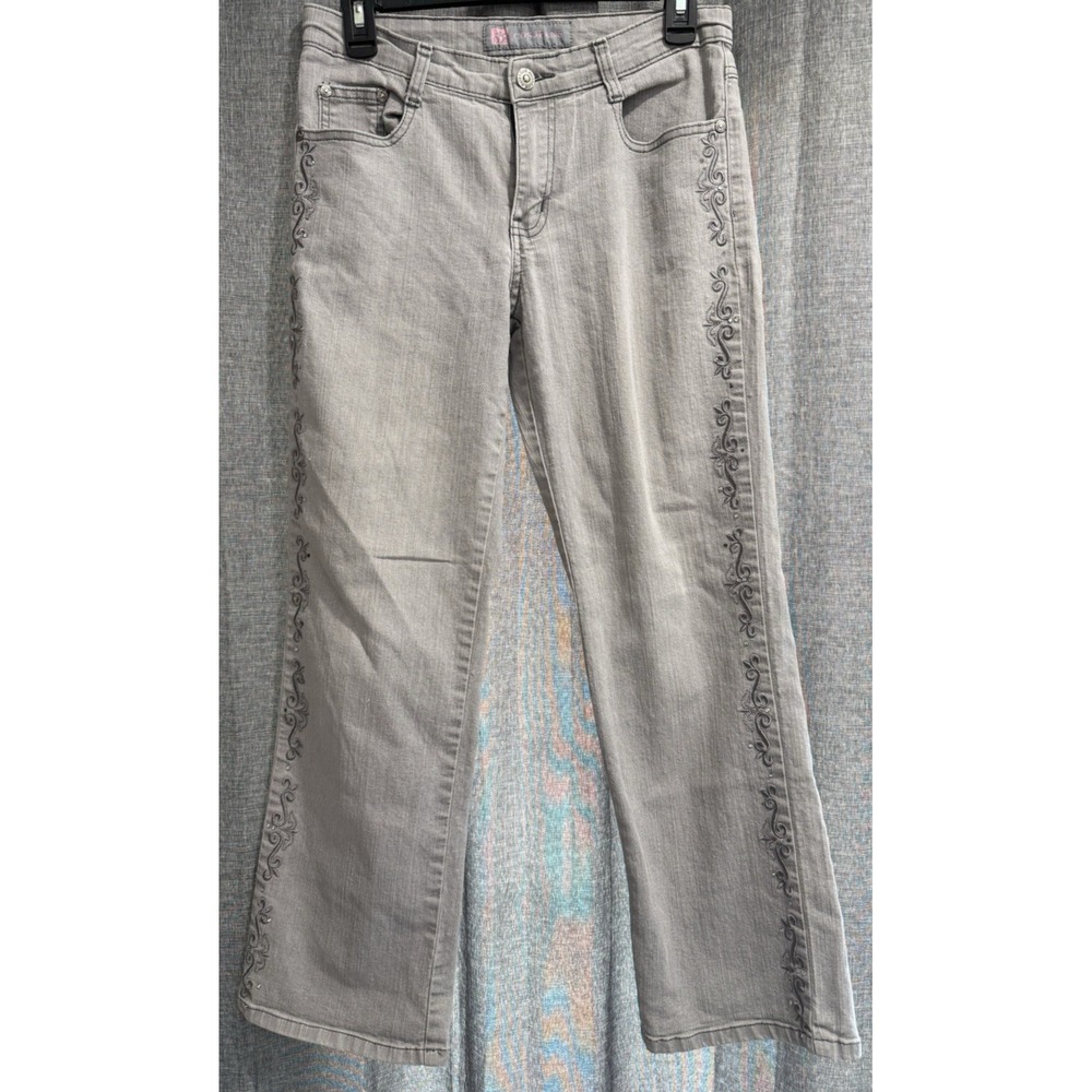 COS Jeans Bootcut Gray Women's Size 6P  Embellished Stretch Embroidered Gems